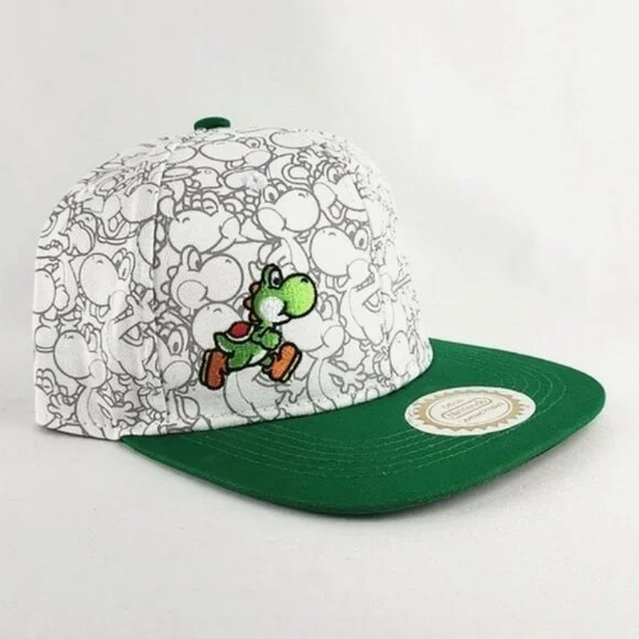 Nintendo Super Mario Yoshi Snapback Adjustable Hat Cap Green White OS Fits Most - Picture 1 of 16